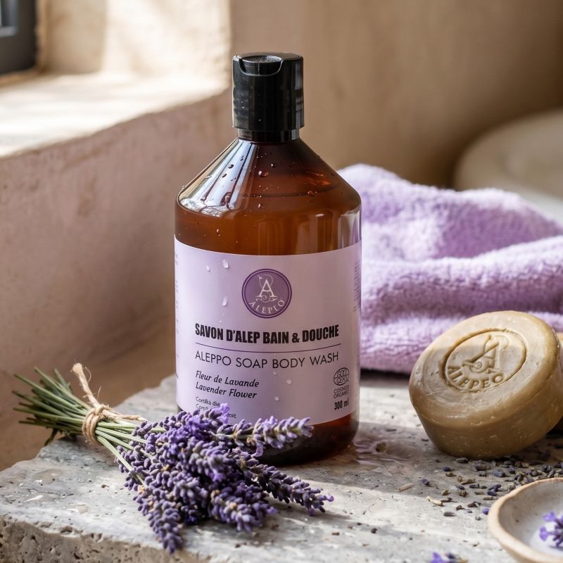 Sapone di Aleppo liquido - doccia Lavanda ECOCERT <br>Alepeo