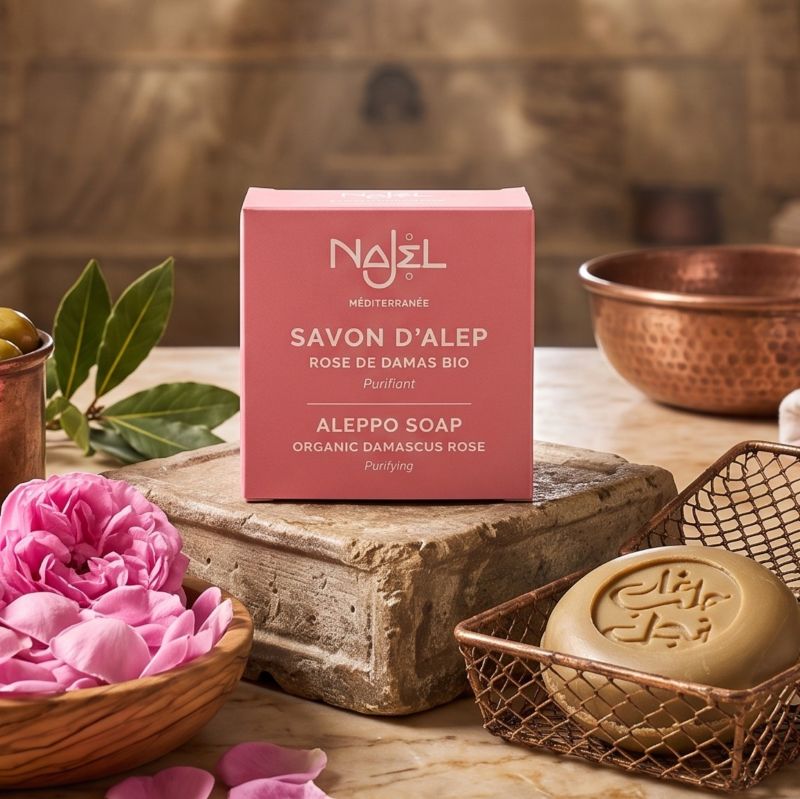 Sapone di Aleppo rosa di Damasco BIO <br>NAJEL