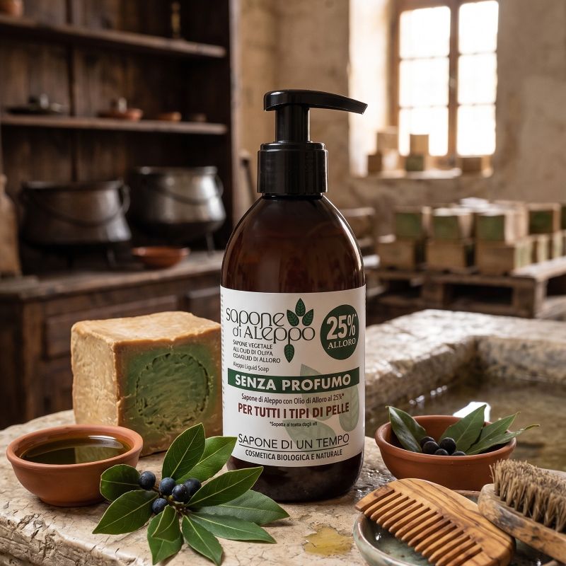 Sapone di Aleppo liquido 25% <br>Sapone di un tempo